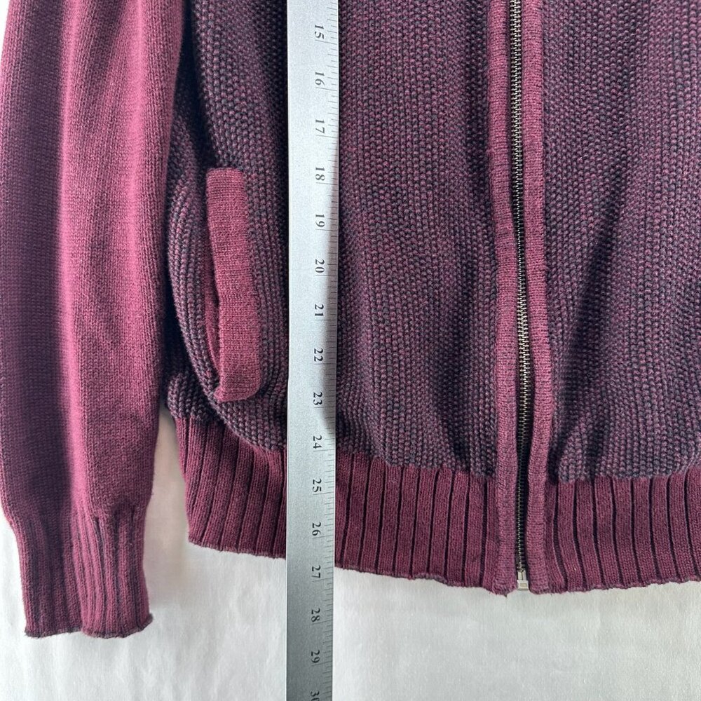 GUESS Cardigan Sweater Mens S Full Zip Mock Neck Cotton Knit Ribbed Trim Maroon - Picture 10 of 12